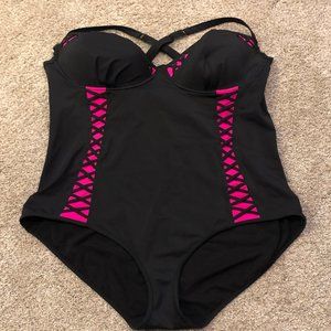 Torrid | Black & Pink Corset Swimsuit (Size 3)
